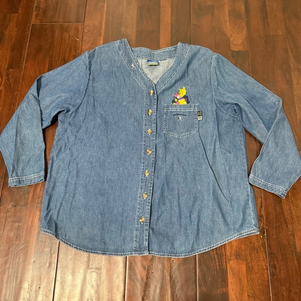 Vintage Pooh Winnie The Pooh Jean Long Sleeve V-neck Shirt Women’s XL